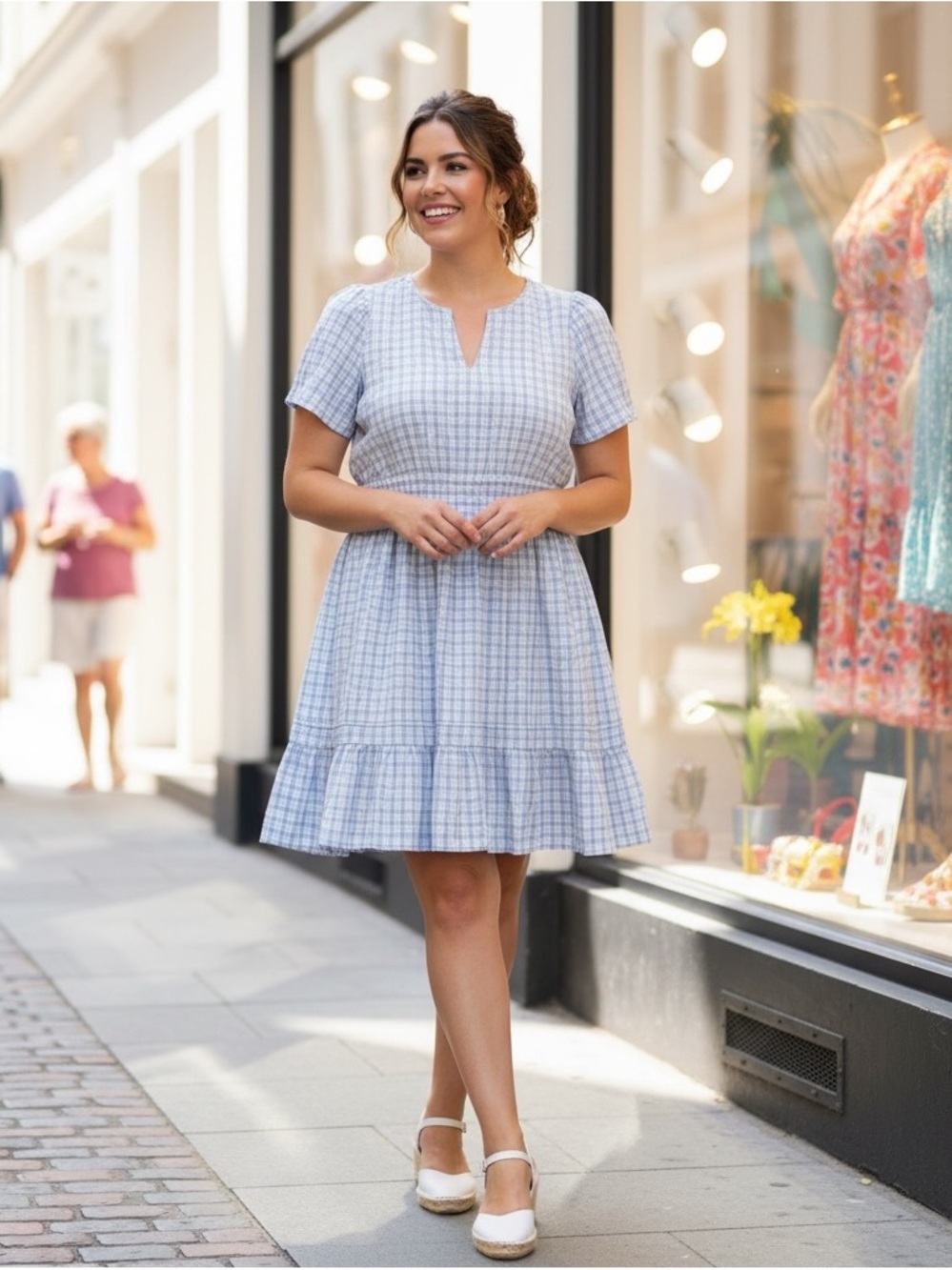 🩵🤍NWT Draper James Wilson Mini Dress in Fresh Blue and White Gingham Dobby XXL🤍🩵